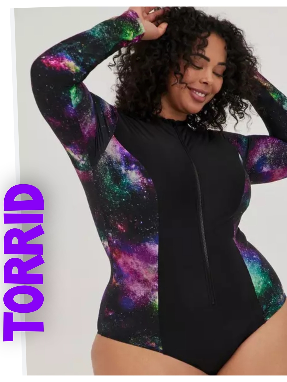 torrid Black One-Piece Rash Guard with Galaxy Print Size 4